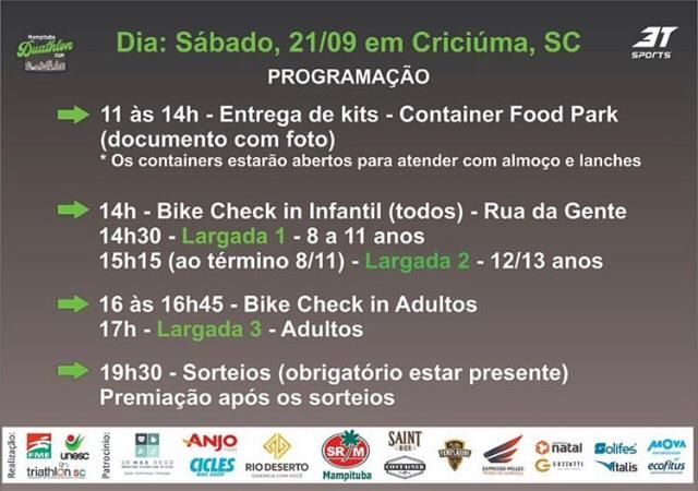 Programação Duathlon Cup  de Criciüma em 21 de setembro